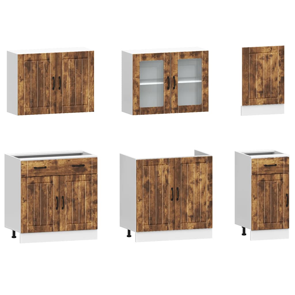 7-delige Keukenkastenset Lucca bewerkt hout gerookt eiken is nu te koop bij PeponiXL, paradijselijk wonen!
