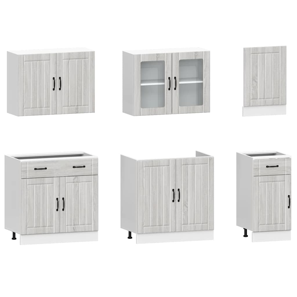 7-delige Keukenkastenset Kalmar bewerkt hout grijs sonoma eiken is nu te koop bij PeponiXL, paradijselijk wonen!