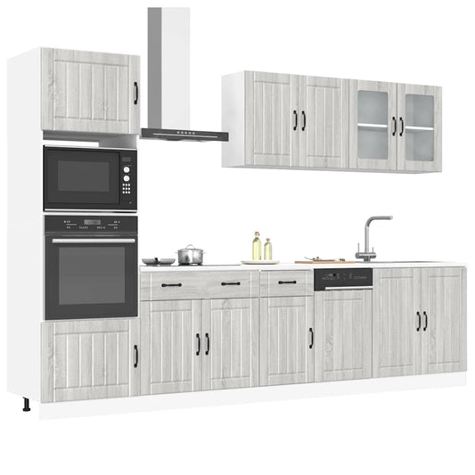 7-delige Keukenkastenset Kalmar bewerkt hout grijs sonoma eiken is nu te koop bij PeponiXL, paradijselijk wonen!