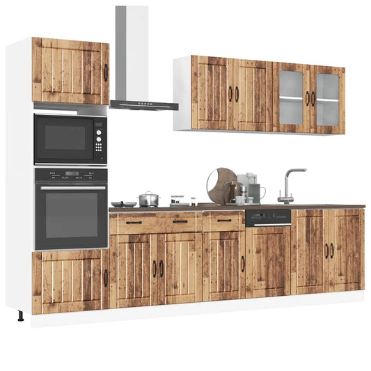 7-delige Keukenkastenset Kalmar bewerkt hout oud houtkleurig is nu te koop bij PeponiXL, paradijselijk wonen!