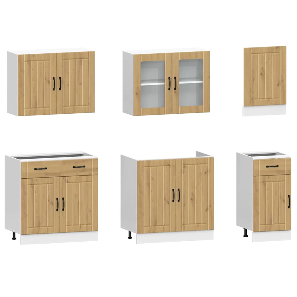 7-delige Keukenkastenset Kalmar bewerkt hout artisanaal eiken is nu te koop bij PeponiXL, paradijselijk wonen!