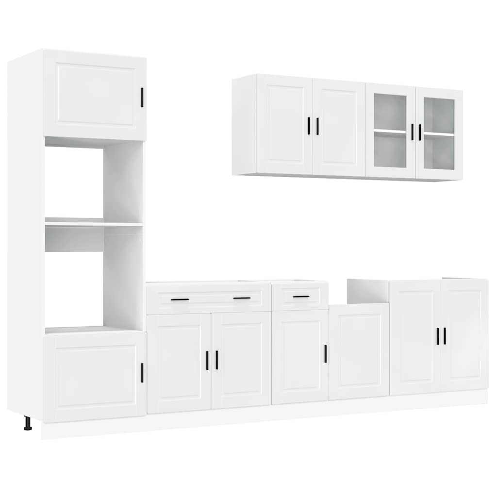 7-delige Keukenkastenset Kalmar bewerkt hout glanzend wit is nu te koop bij PeponiXL, paradijselijk wonen!