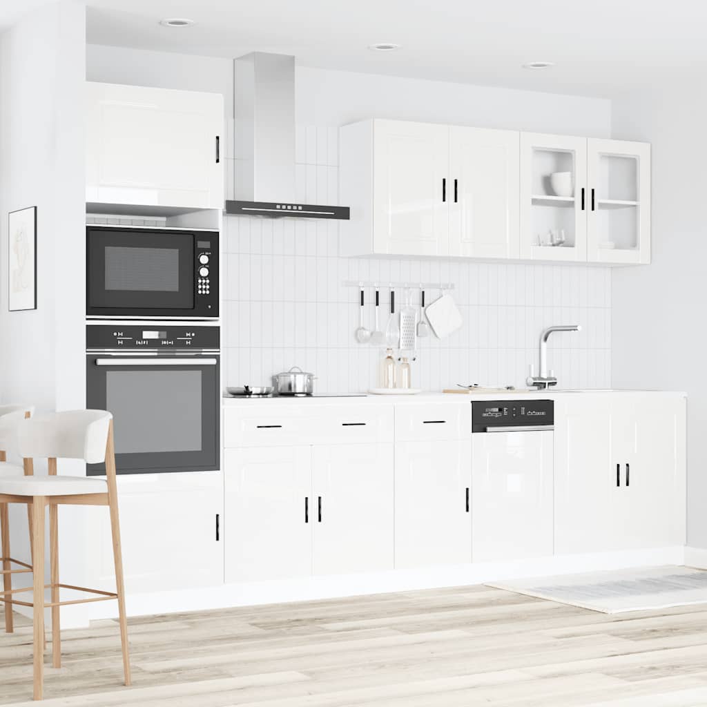 7-delige Keukenkastenset Kalmar bewerkt hout glanzend wit is nu te koop bij PeponiXL, paradijselijk wonen!