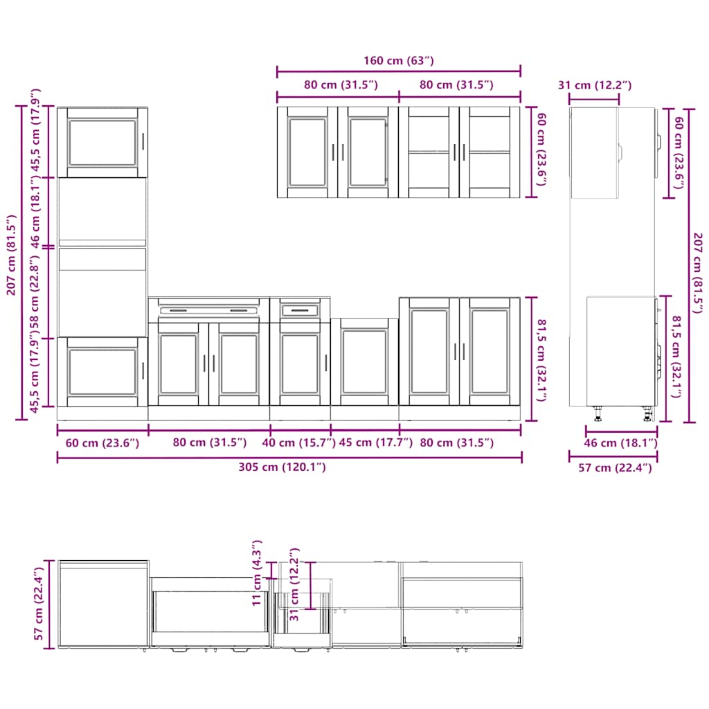 7-delige Keukenkastenset Kalmar bewerkt hout glanzend wit is nu te koop bij PeponiXL, paradijselijk wonen!