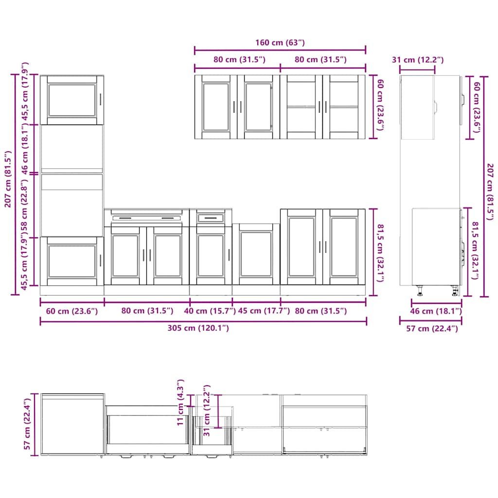 7-delige Keukenkastenset Porto bewerkt hout sonoma eikenkleur is nu te koop bij PeponiXL, paradijselijk wonen!