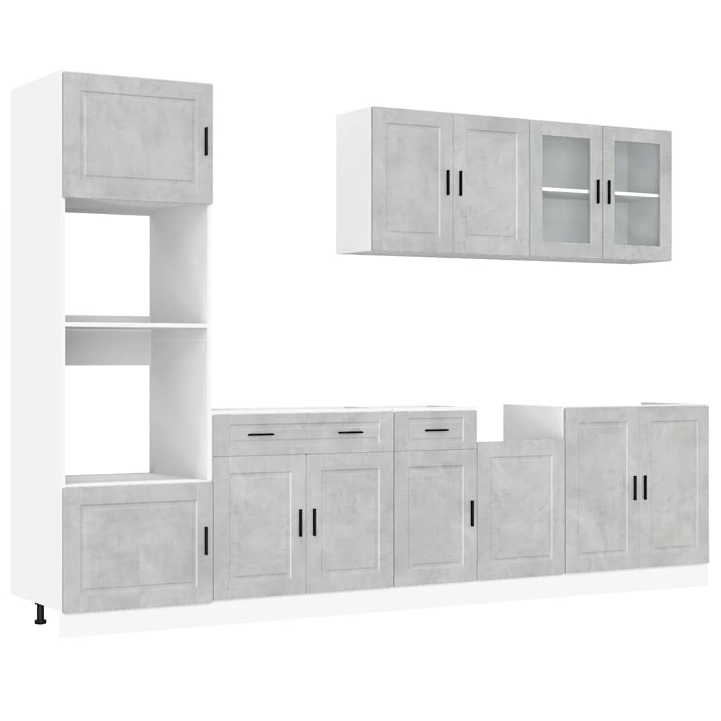 7-delige Keukenkastenset Kalmar bewerkt hout betongrijs is nu te koop bij PeponiXL, paradijselijk wonen!