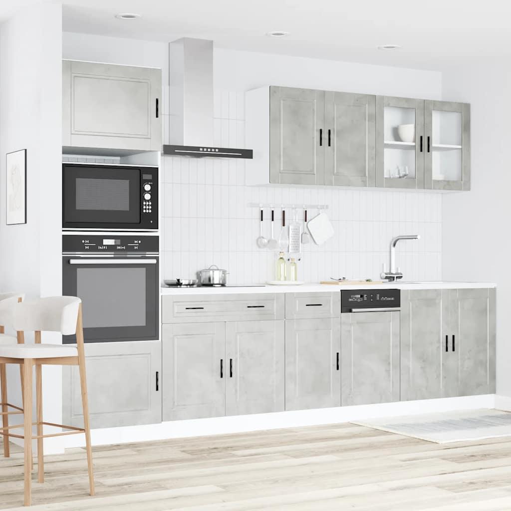 7-delige Keukenkastenset Kalmar bewerkt hout betongrijs is nu te koop bij PeponiXL, paradijselijk wonen!