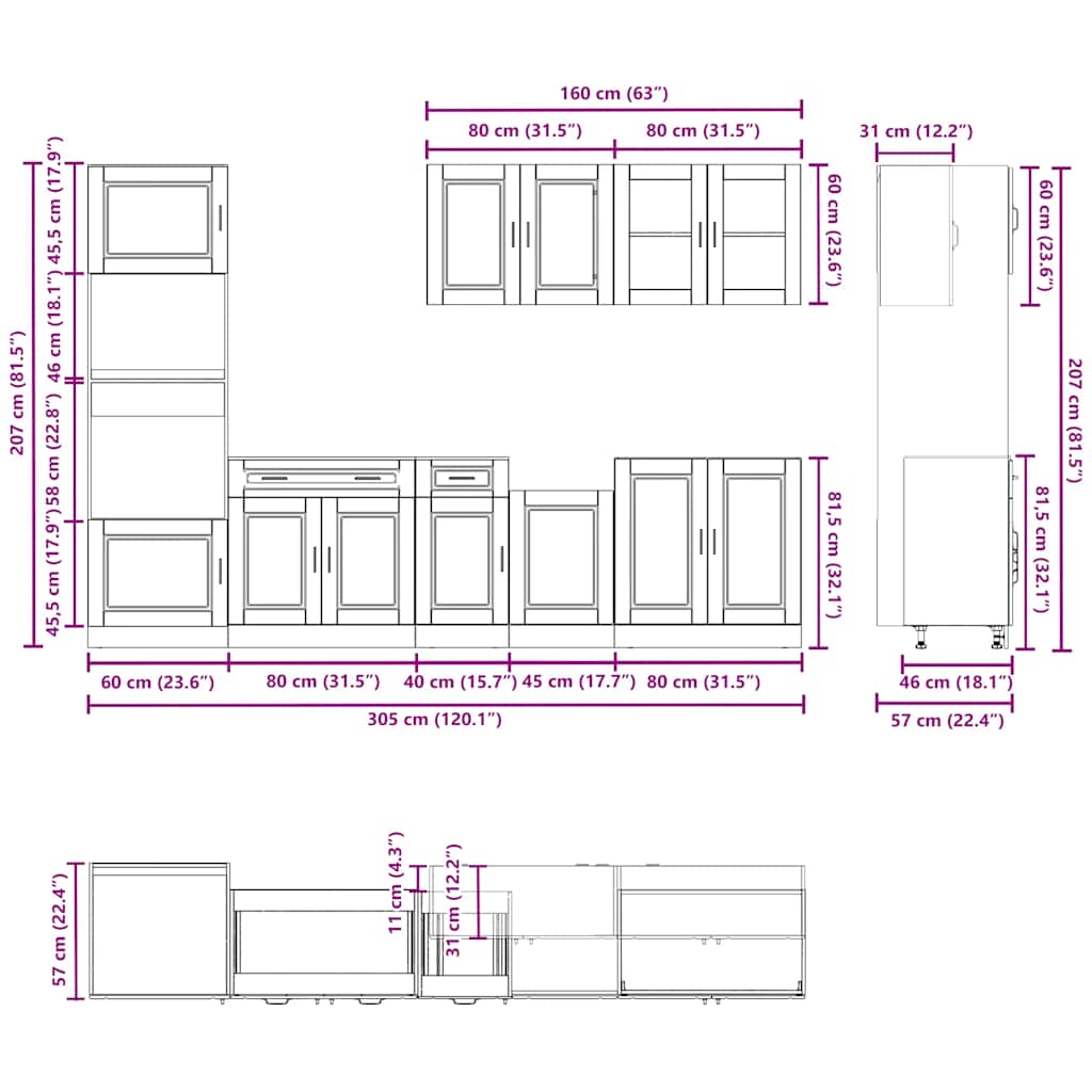 7-delige Keukenkastenset Kalmar bewerkt hout betongrijs is nu te koop bij PeponiXL, paradijselijk wonen!