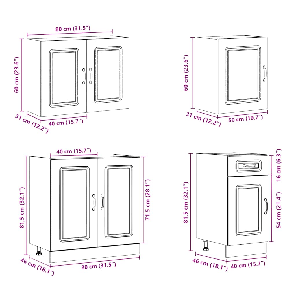 7-delige Keukenkastenset Kalmar bewerkt hout wit is nu te koop bij PeponiXL, paradijselijk wonen!