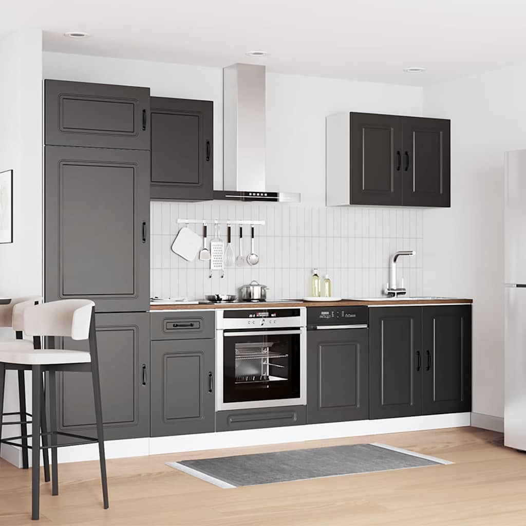 7-delige Keukenkastenset Kalmar bewerkt hout zwart is nu te koop bij PeponiXL, paradijselijk wonen!