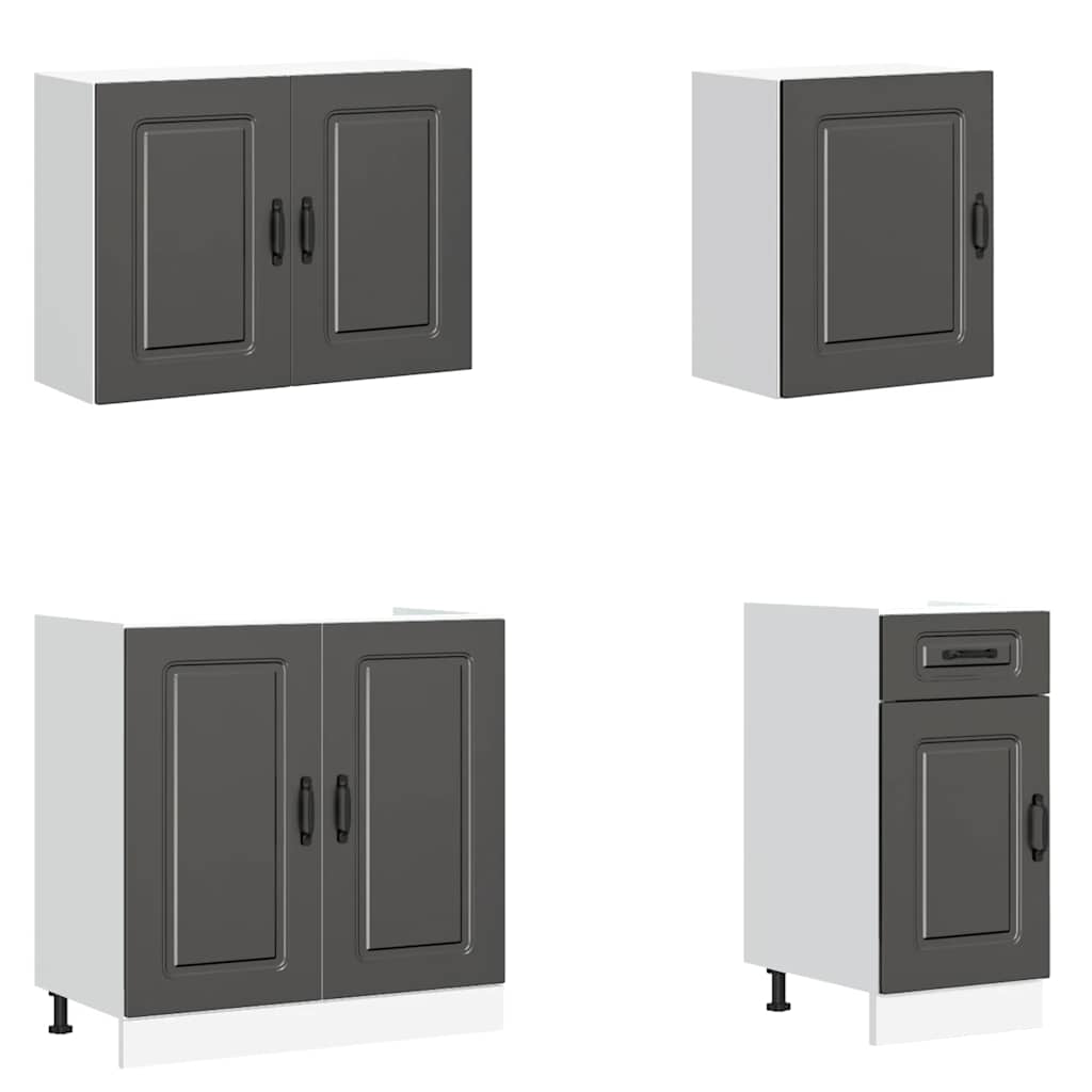 7-delige Keukenkastenset Kalmar bewerkt hout zwart is nu te koop bij PeponiXL, paradijselijk wonen!