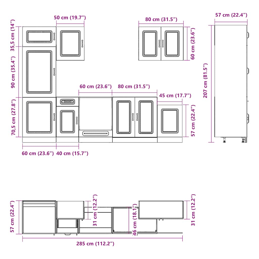 7-delige Keukenkastenset Kalmar bewerkt hout zwart is nu te koop bij PeponiXL, paradijselijk wonen!
