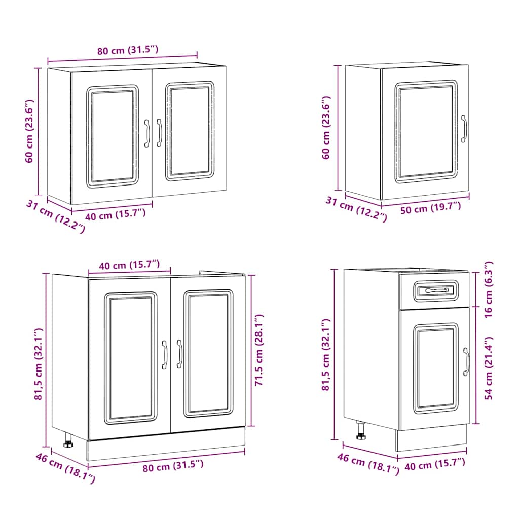 7-delige Keukenkastenset Kalmar bewerkt hout zwart is nu te koop bij PeponiXL, paradijselijk wonen!
