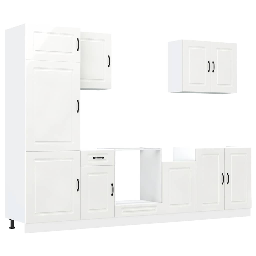 7-delige Keukenkastenset Kalmar bewerkt hout glanzend wit is nu te koop bij PeponiXL, paradijselijk wonen!