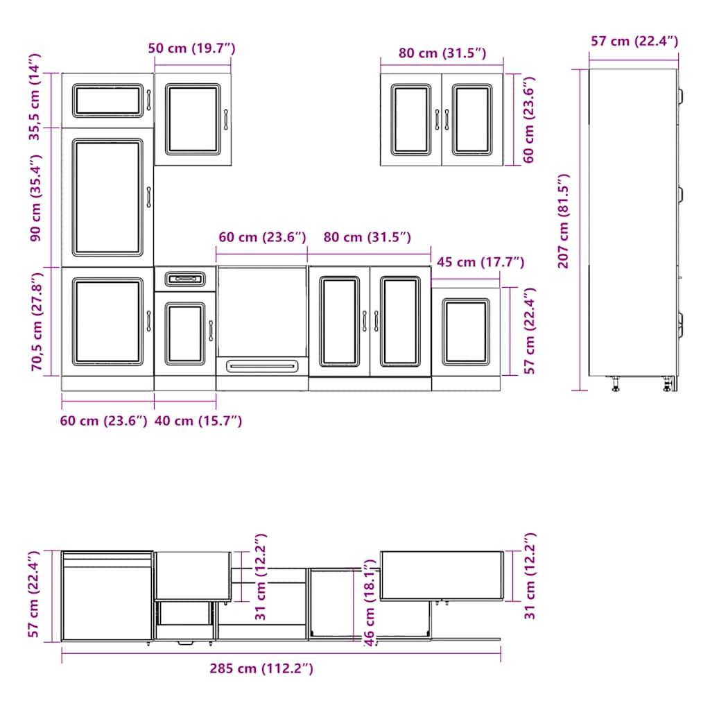 7-delige Keukenkastenset Kalmar bewerkt hout glanzend wit is nu te koop bij PeponiXL, paradijselijk wonen!