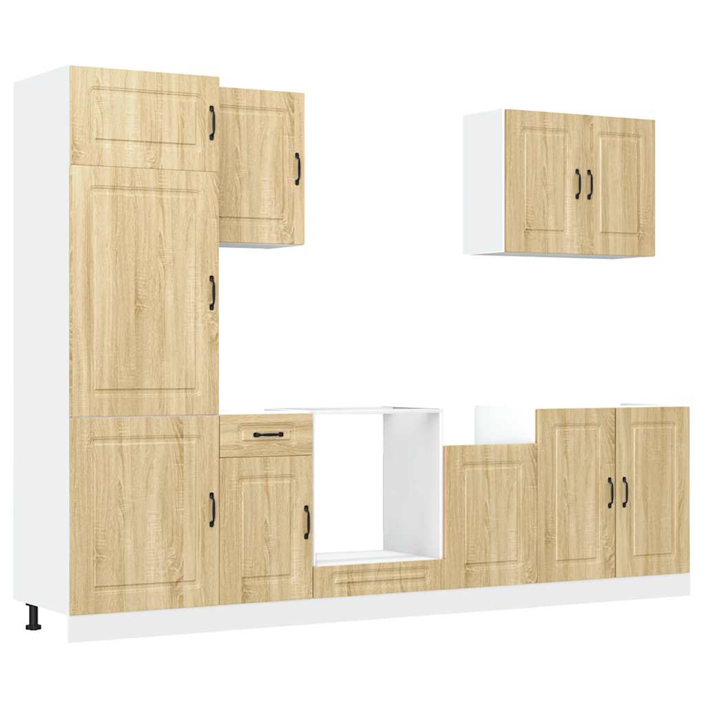 7-delige Keukenkastenset Kalmar bewerkt hout sonoma eikenkleur is nu te koop bij PeponiXL, paradijselijk wonen!