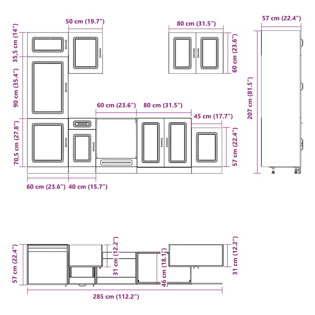 7-delige Keukenkastenset Kalmar bewerkt hout sonoma eikenkleur is nu te koop bij PeponiXL, paradijselijk wonen!