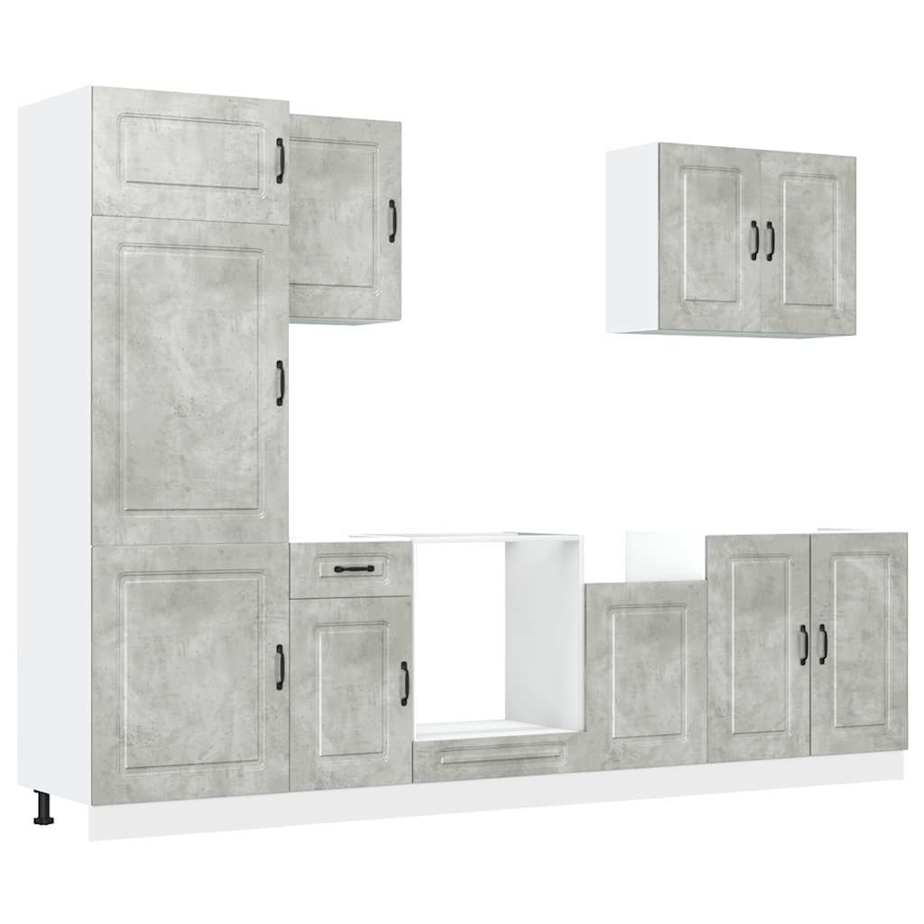 7-delige Keukenkastenset Kalmar bewerkt hout betongrijs is nu te koop bij PeponiXL, paradijselijk wonen!