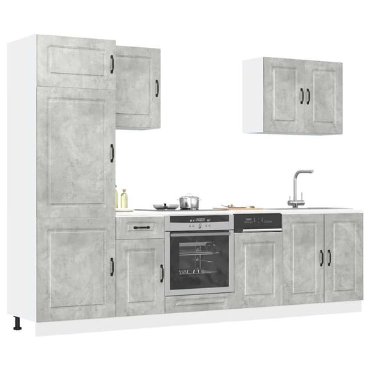 7-delige Keukenkastenset Kalmar bewerkt hout betongrijs is nu te koop bij PeponiXL, paradijselijk wonen!