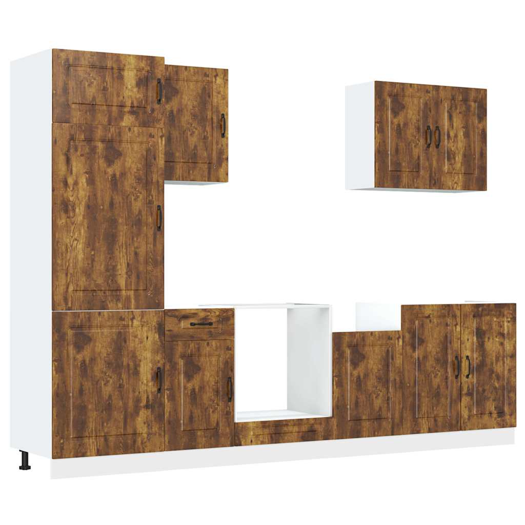 7-delige Keukenkastenset Kalmar bewerkt hout gerookt eiken is nu te koop bij PeponiXL, paradijselijk wonen!