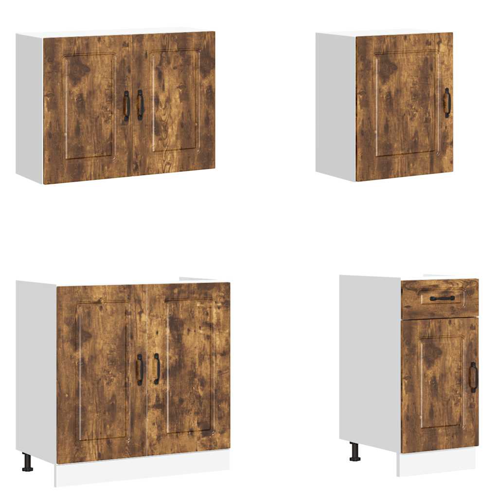 7-delige Keukenkastenset Kalmar bewerkt hout gerookt eiken is nu te koop bij PeponiXL, paradijselijk wonen!