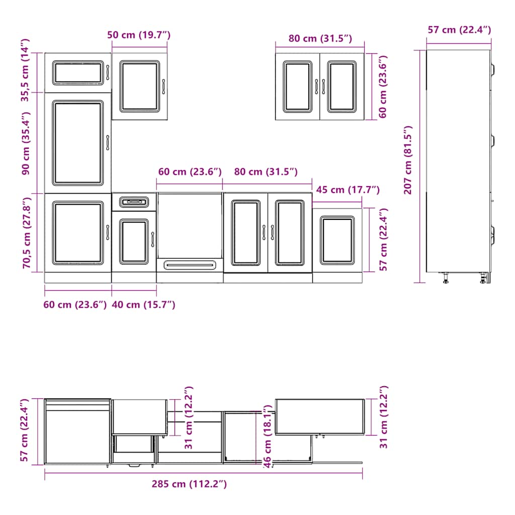 7-delige Keukenkastenset Kalmar bewerkt hout gerookt eiken is nu te koop bij PeponiXL, paradijselijk wonen!
