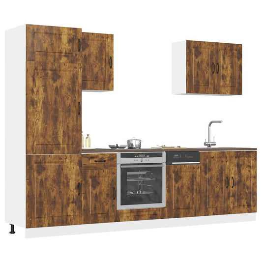 7-delige Keukenkastenset Kalmar bewerkt hout gerookt eiken is nu te koop bij PeponiXL, paradijselijk wonen!