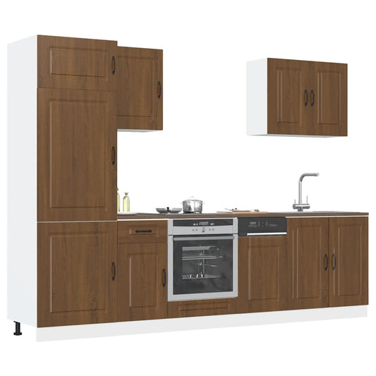 7-delige Keukenkastenset Kalmar bewerkt hout bruin eikenkleur is nu te koop bij PeponiXL, paradijselijk wonen!