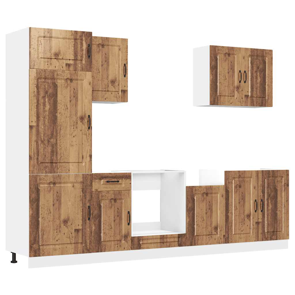 7-delige Keukenkastenset Kalmar bewerkt hout oud houtkleurig is nu te koop bij PeponiXL, paradijselijk wonen!