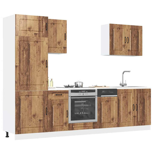 7-delige Keukenkastenset Kalmar bewerkt hout oud houtkleurig is nu te koop bij PeponiXL, paradijselijk wonen!