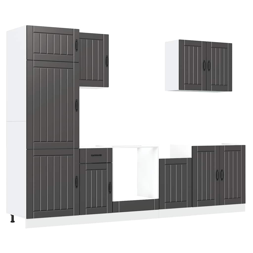 7-delige Keukenkastenset Lucca bewerkt hout zwart is nu te koop bij PeponiXL, paradijselijk wonen!