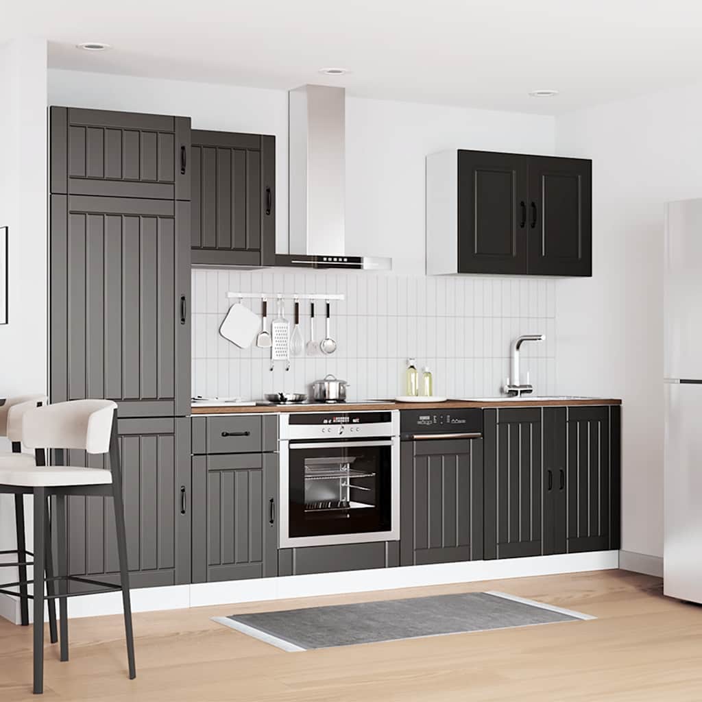 7-delige Keukenkastenset Lucca bewerkt hout zwart is nu te koop bij PeponiXL, paradijselijk wonen!