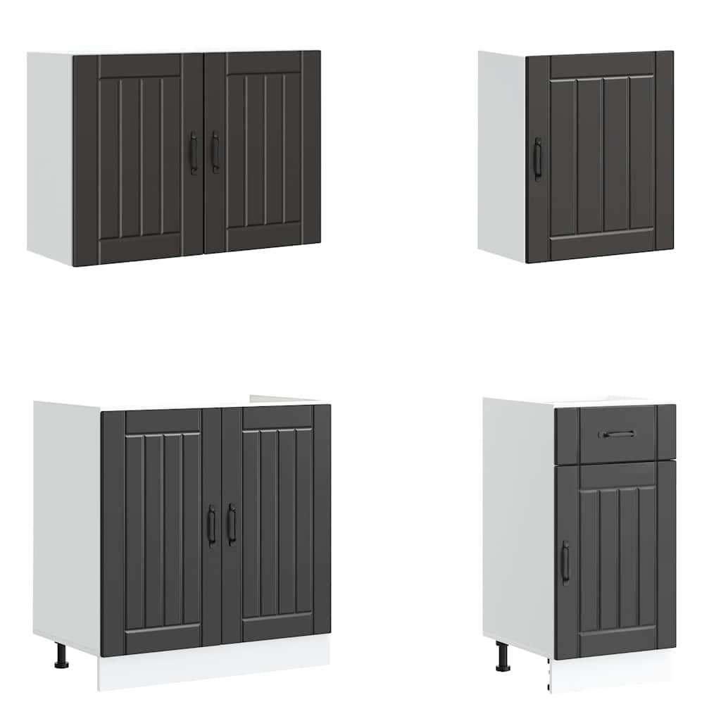 7-delige Keukenkastenset Lucca bewerkt hout zwart is nu te koop bij PeponiXL, paradijselijk wonen!