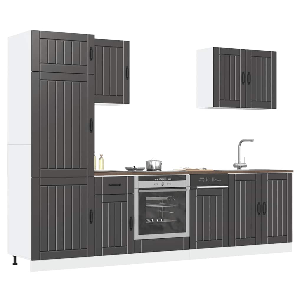 7-delige Keukenkastenset Lucca bewerkt hout zwart is nu te koop bij PeponiXL, paradijselijk wonen!