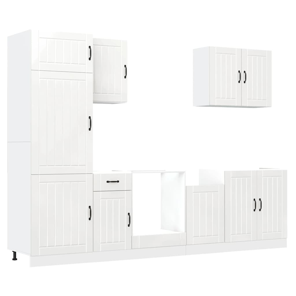 7-delige Keukenkastenset Lucca bewerkt hout glanzend wit is nu te koop bij PeponiXL, paradijselijk wonen!