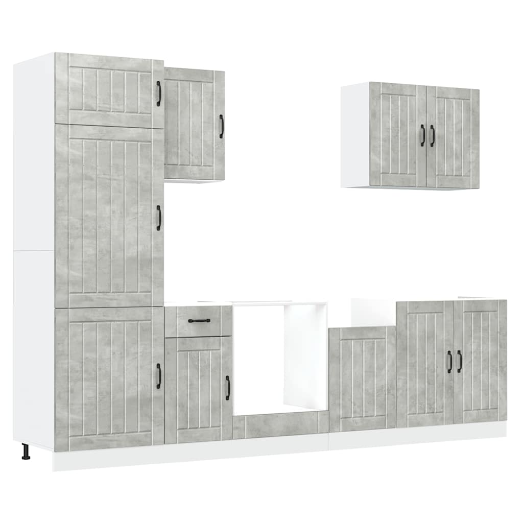 7-delige Keukenkastenset Lucca bewerkt hout betongrijs is nu te koop bij PeponiXL, paradijselijk wonen!