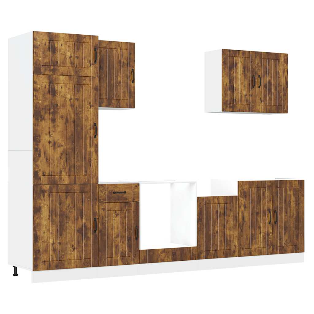 7-delige Keukenkastenset Lucca bewerkt hout gerookt eiken is nu te koop bij PeponiXL, paradijselijk wonen!