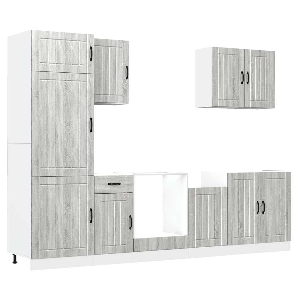 7-delige Keukenkastenset Lucca bewerkt hout grijs sonoma eiken is nu te koop bij PeponiXL, paradijselijk wonen!