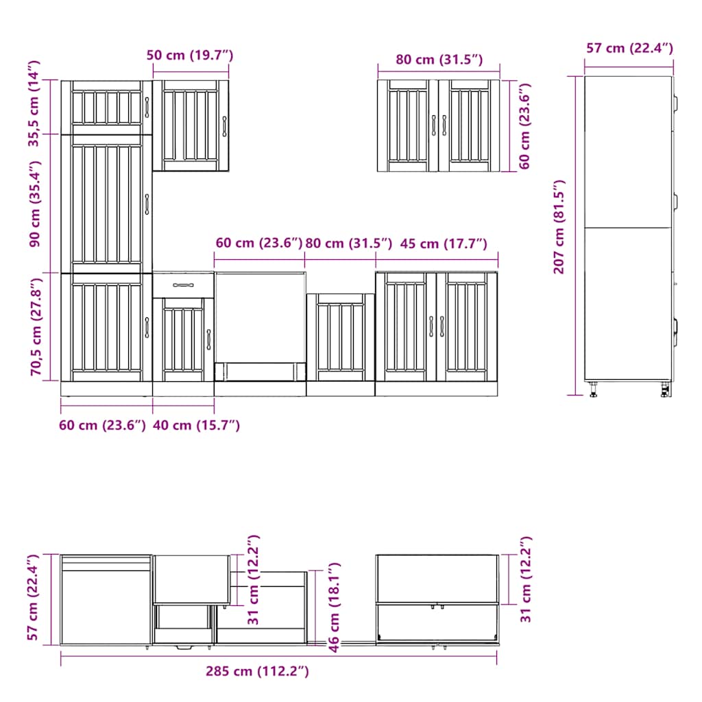 7-delige Keukenkastenset Lucca bewerkt hout grijs sonoma eiken is nu te koop bij PeponiXL, paradijselijk wonen!
