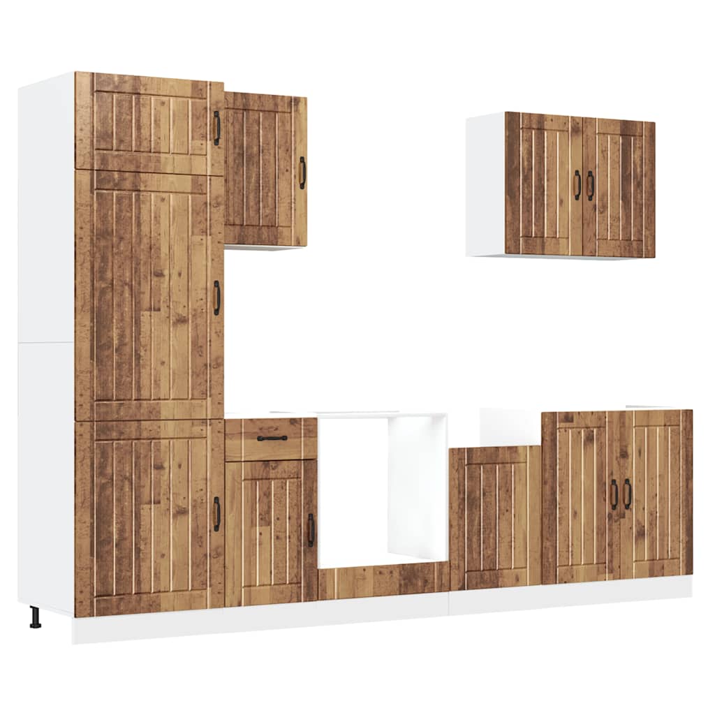 7-delige Keukenkastenset Lucca bewerkt hout oud houtkleurig is nu te koop bij PeponiXL, paradijselijk wonen!