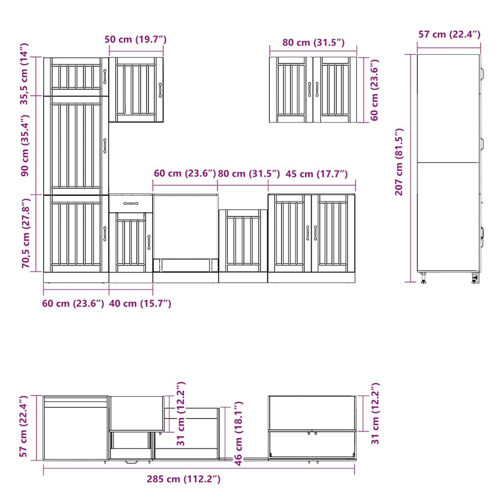7-delige Keukenkastenset Lucca bewerkt hout artisanaal eiken is nu te koop bij PeponiXL, paradijselijk wonen!