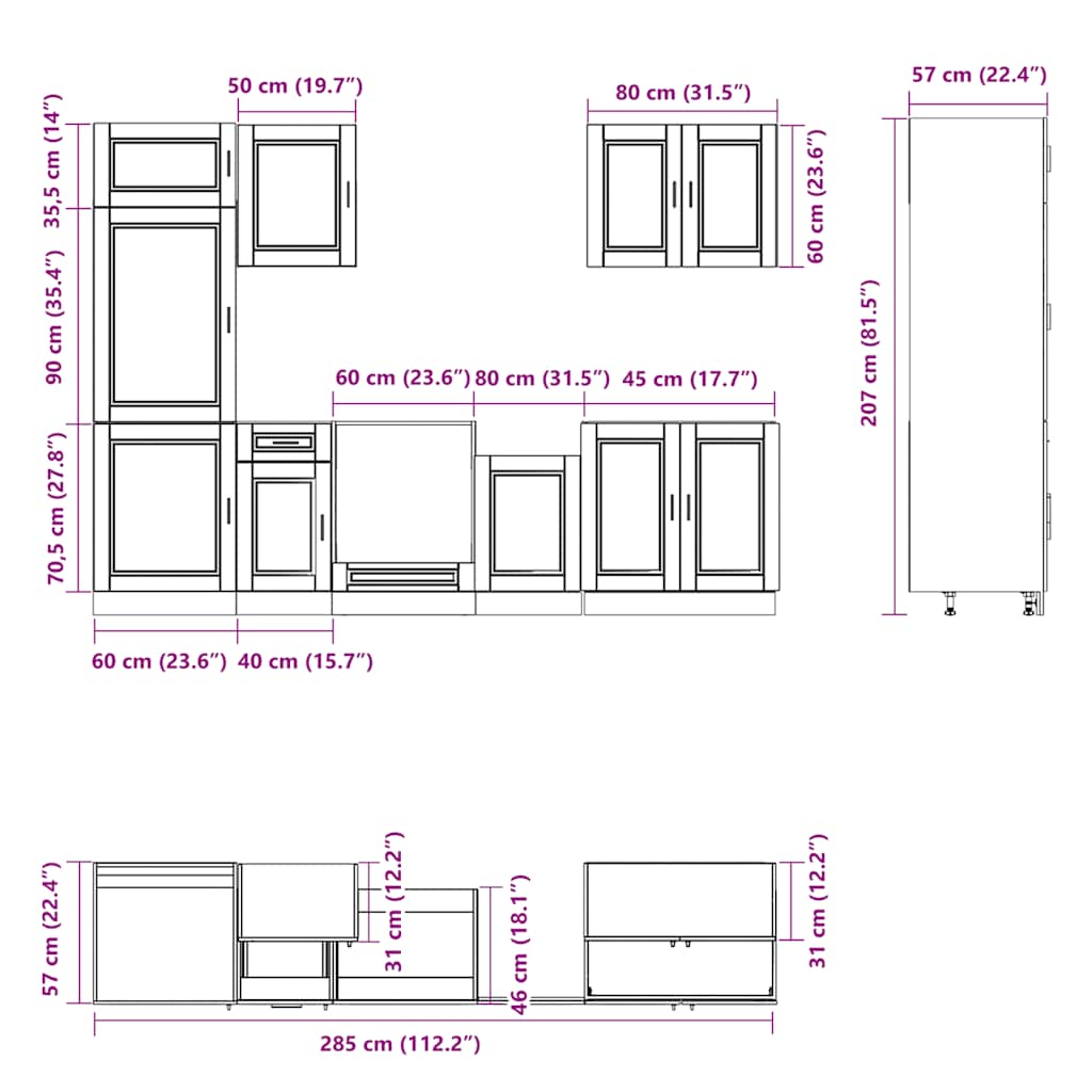 7-delige Keukenkastenset Porto bewerkt hout oud houtkleurig is nu te koop bij PeponiXL, paradijselijk wonen!
