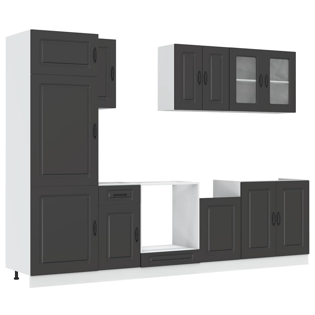 8-delige Keukenkastenset Kalmar bewerkt hout zwart is nu te koop bij PeponiXL, paradijselijk wonen!