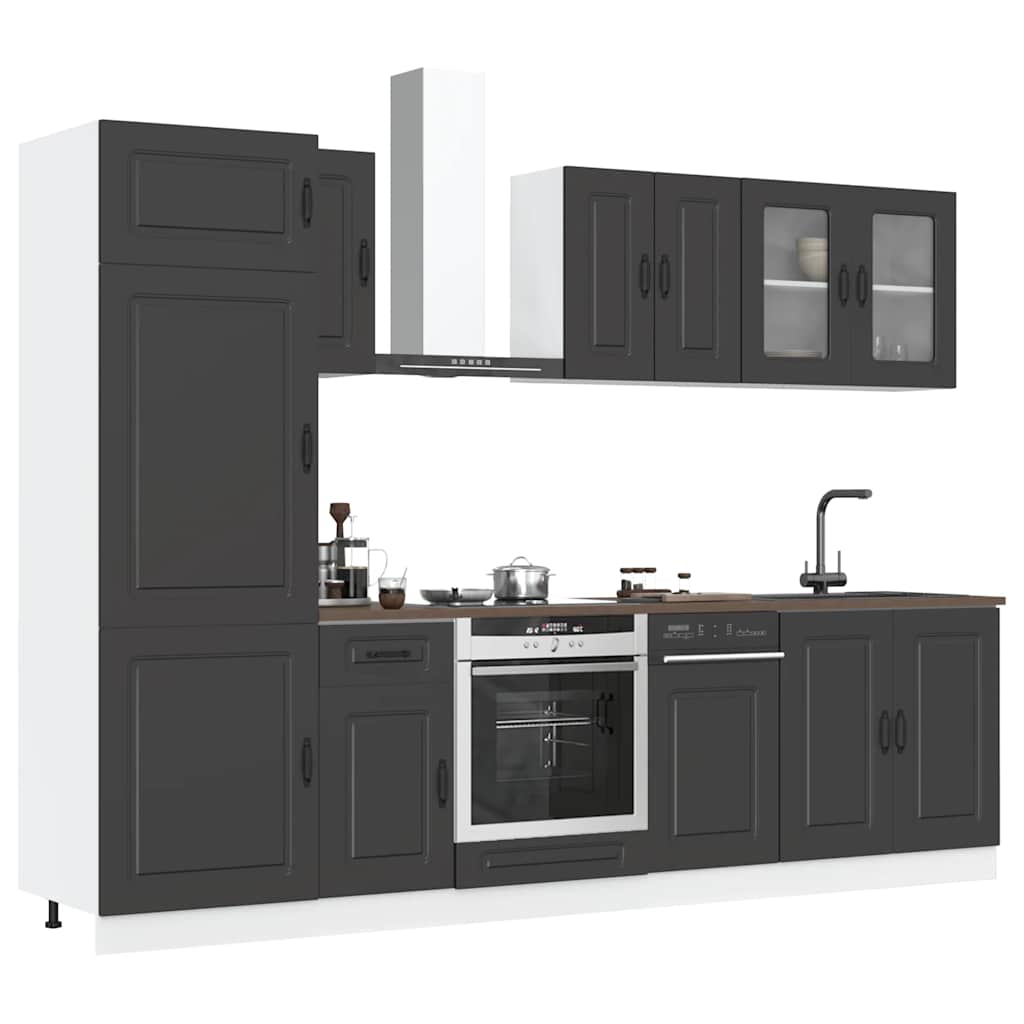 8-delige Keukenkastenset Kalmar bewerkt hout zwart is nu te koop bij PeponiXL, paradijselijk wonen!