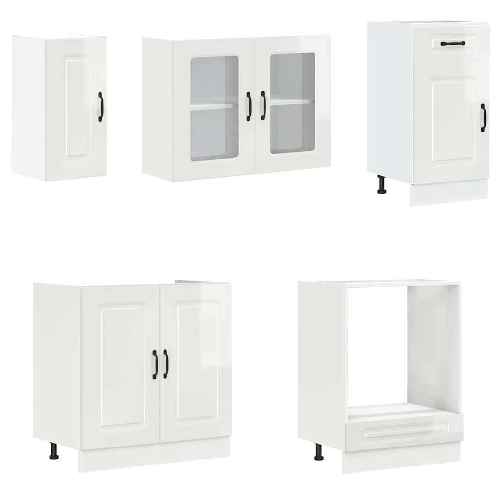 8-delige Keukenkastenset Kalmar bewerkt hout glanzend wit is nu te koop bij PeponiXL, paradijselijk wonen!