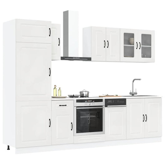 8-delige Keukenkastenset Kalmar bewerkt hout glanzend wit is nu te koop bij PeponiXL, paradijselijk wonen!