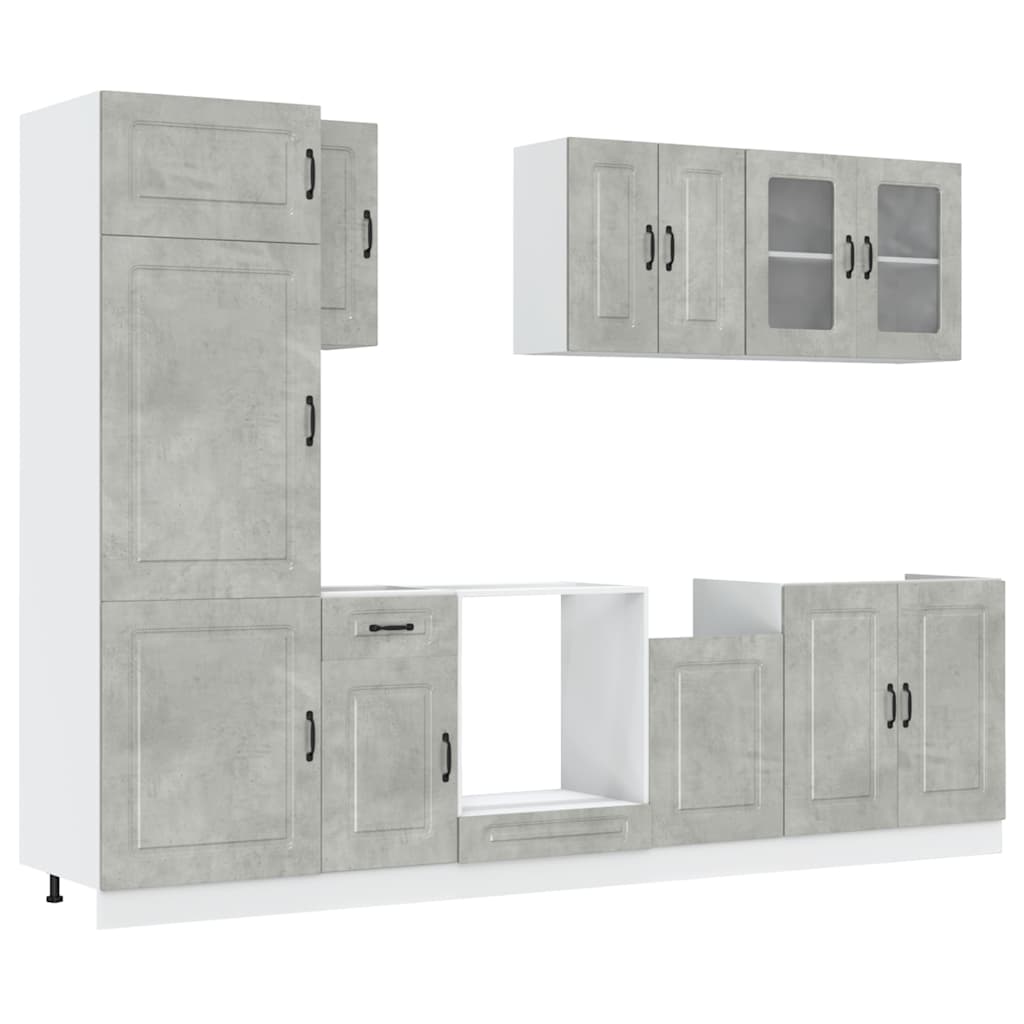 8-delige Keukenkastenset Kalmar bewerkt hout betongrijs is nu te koop bij PeponiXL, paradijselijk wonen!