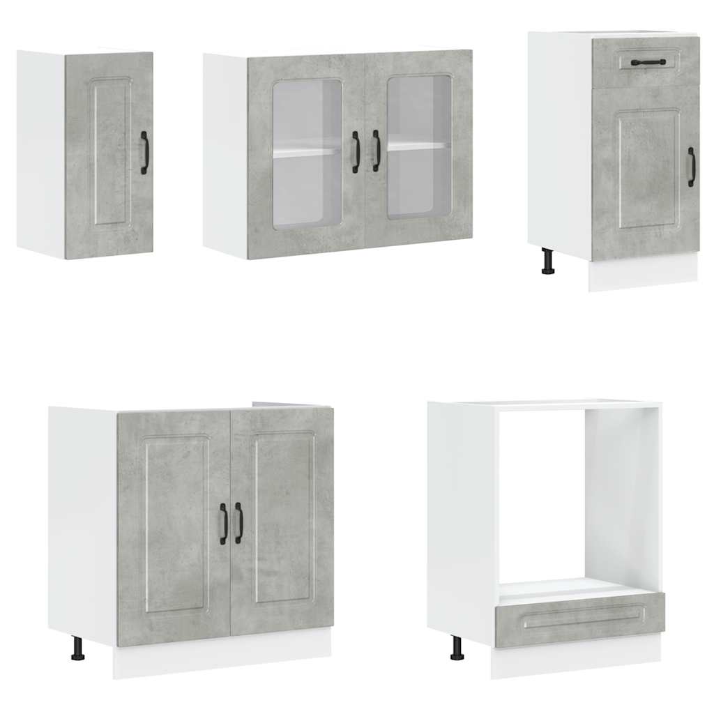 8-delige Keukenkastenset Kalmar bewerkt hout betongrijs is nu te koop bij PeponiXL, paradijselijk wonen!