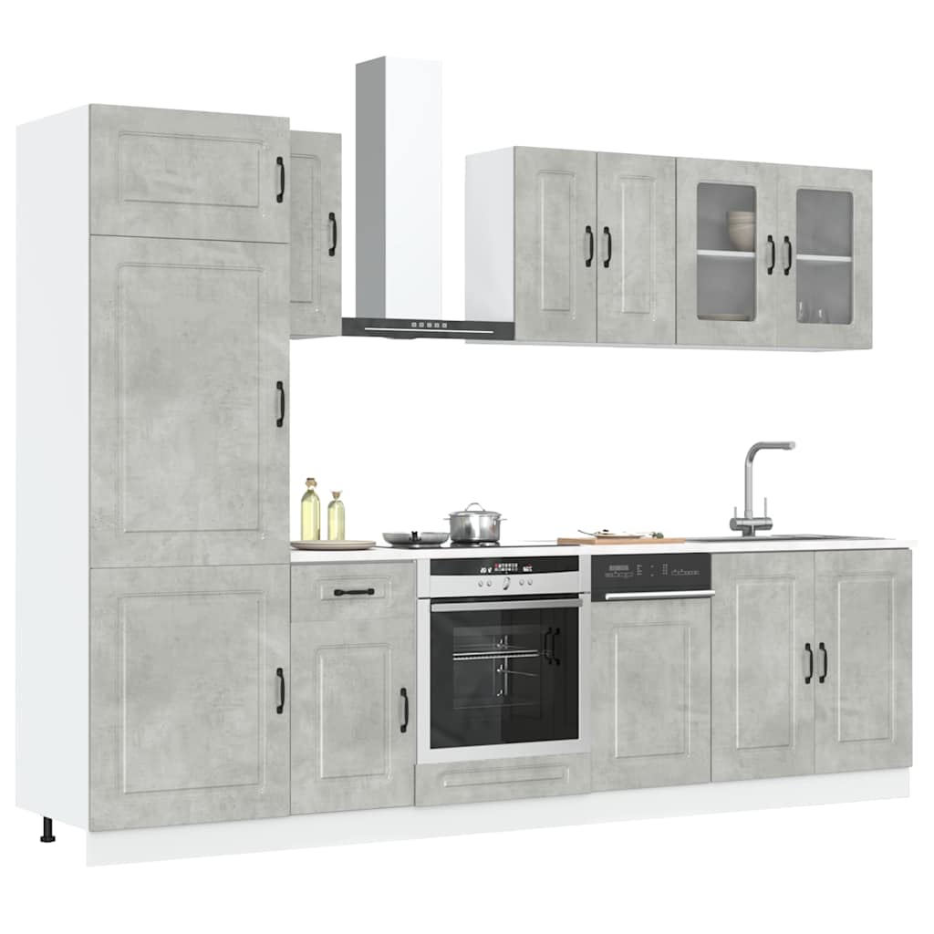 8-delige Keukenkastenset Kalmar bewerkt hout betongrijs is nu te koop bij PeponiXL, paradijselijk wonen!