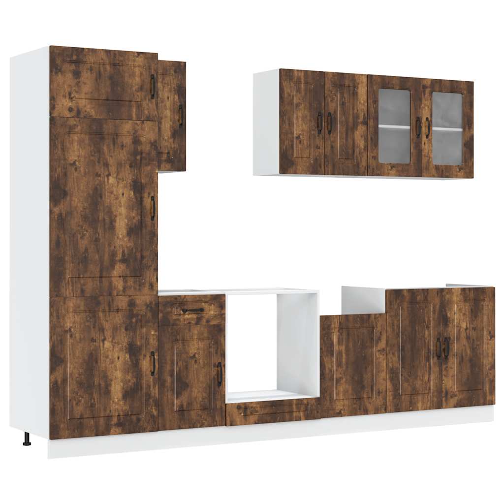 8-delige Keukenkastenset Kalmar bewerkt hout gerookt eiken is nu te koop bij PeponiXL, paradijselijk wonen!